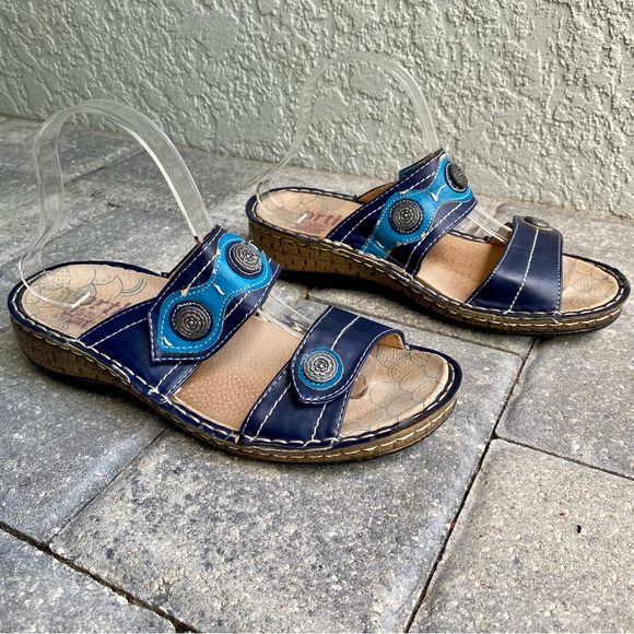 Rivers Blue Valerie Double Strap Ortho Fit Comfort Shoes Sandals US 9 EU 40 - Picture 1 of 12